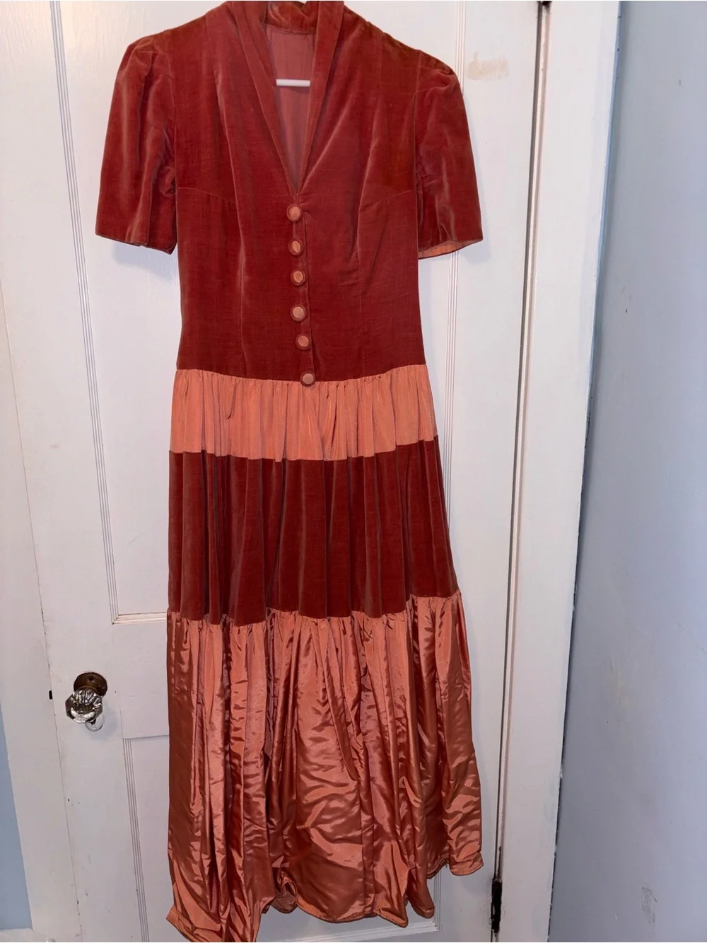 1940s maxi dress Vintage 1940s Pink Damask Maxi Dress